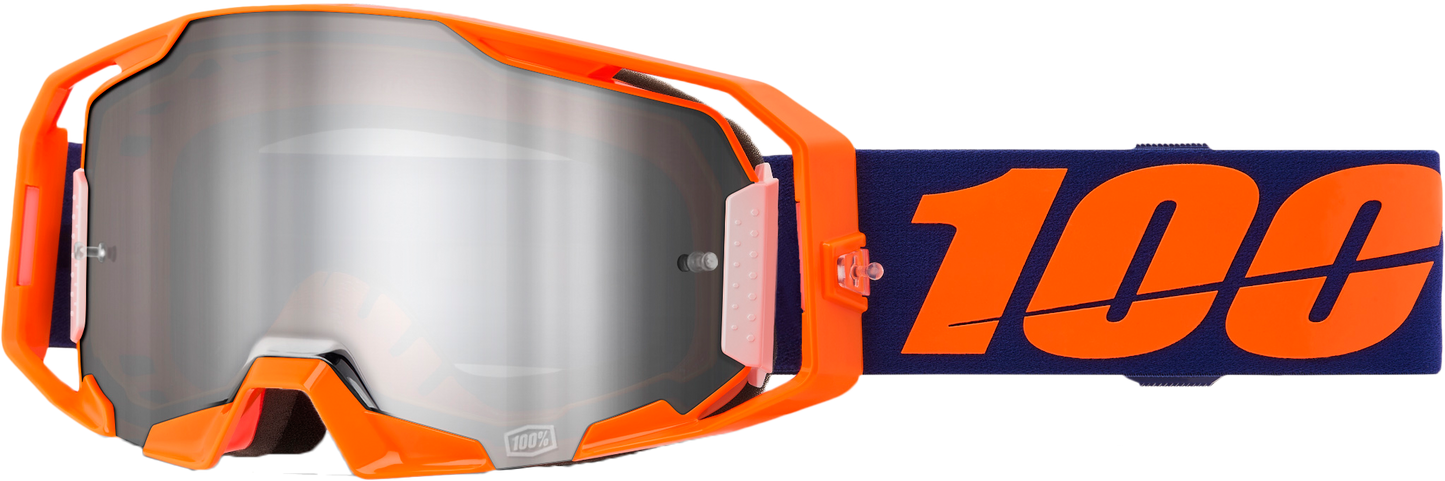 100% Armatic Goggle Neon Org with Mirror Silver Flash Lens