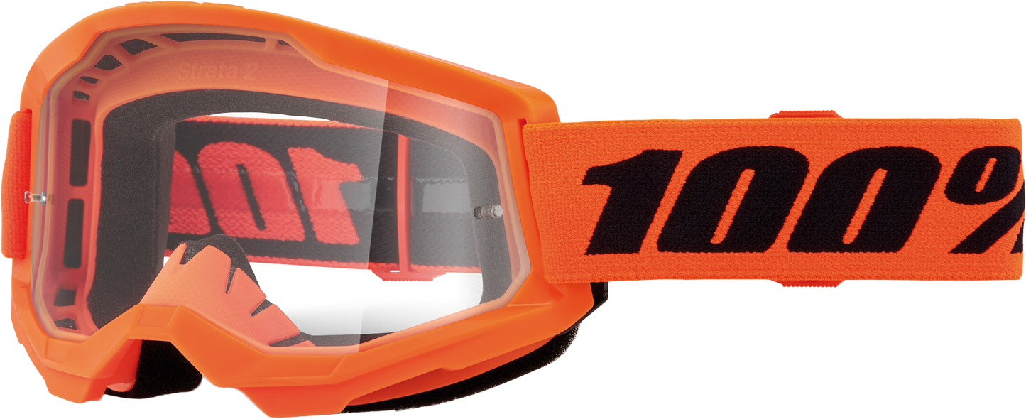 100% Strata 2 Junior Goggle Neon Orange with Clear Lens