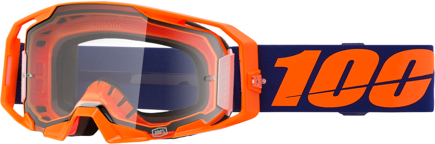 100% Armatic Goggle Neon Orange with Clear Lens