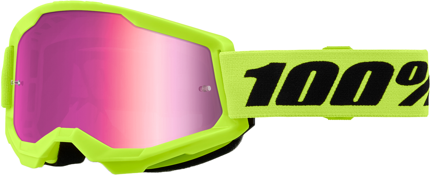 100% Strata 2 Goggle Neon Yellow Mirror Pink Lens