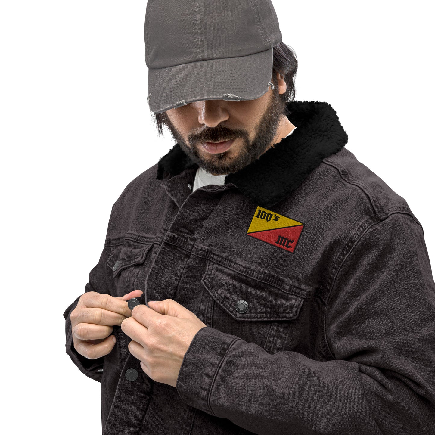 Denim Jacket with Embroidered 100s MC Flag
