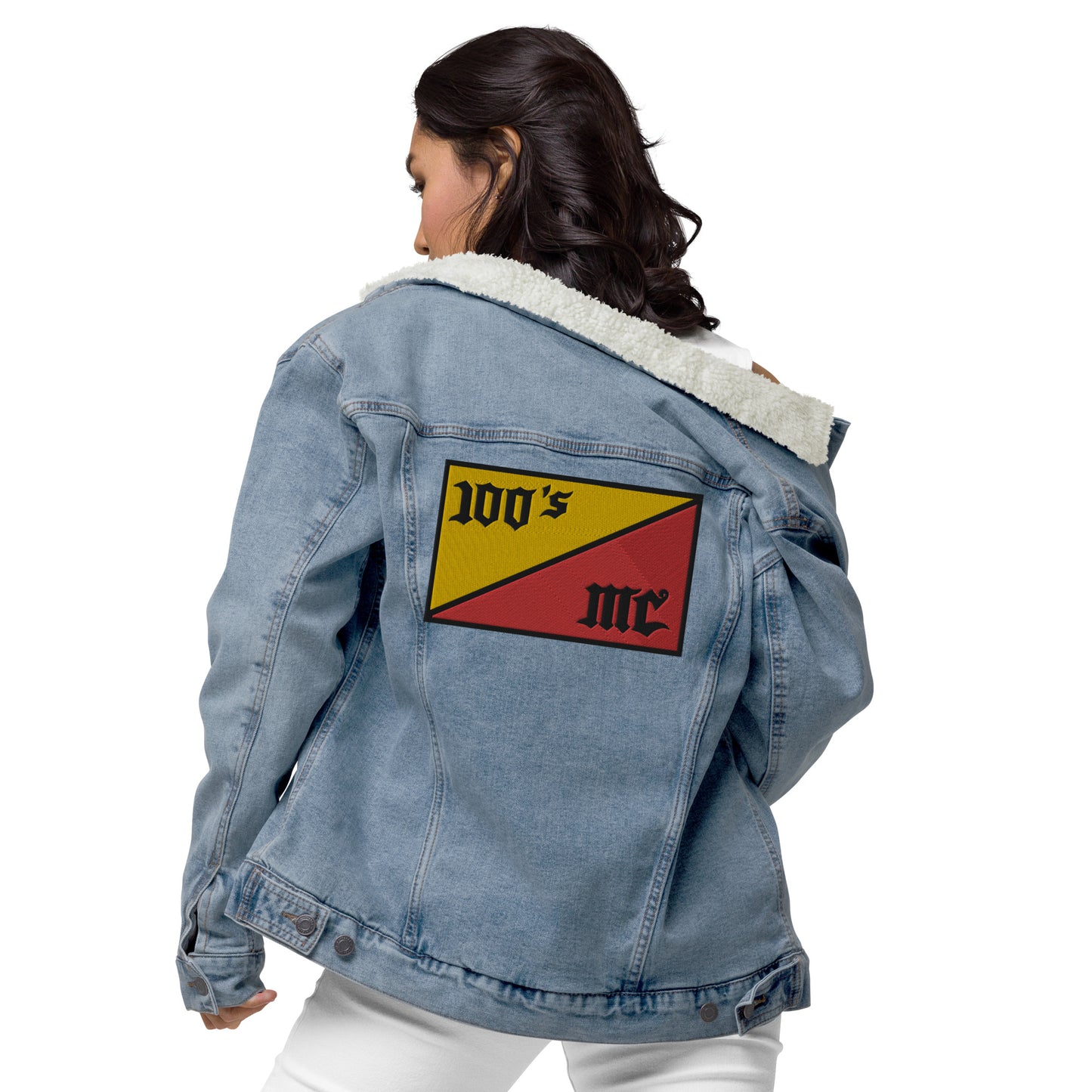 Denim Jacket with Embroidered 100s MC Flag