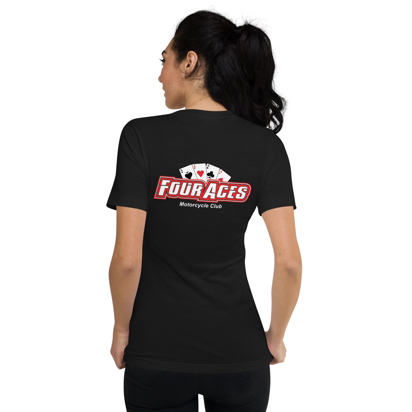 4 Aces Black Womens Club V-Neck T-Shirt