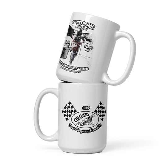 White Coffee Mug Checkers MC 2024 Dual Euro Event Apparel - Clayton Roberts Benefit Run