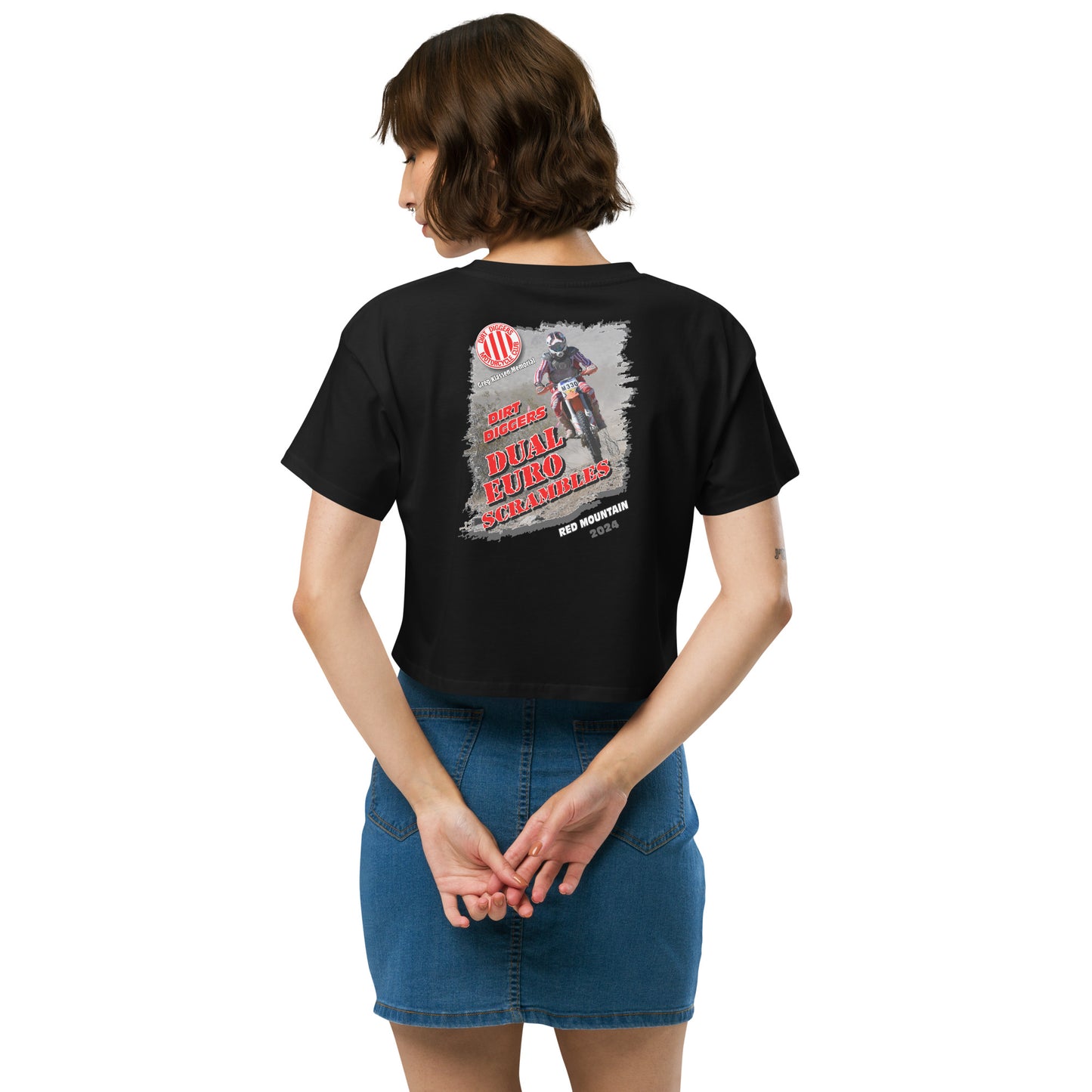 Women’s Crop Top Dirt Diggers 2024 Dual Euro Scrambles Event Shirt