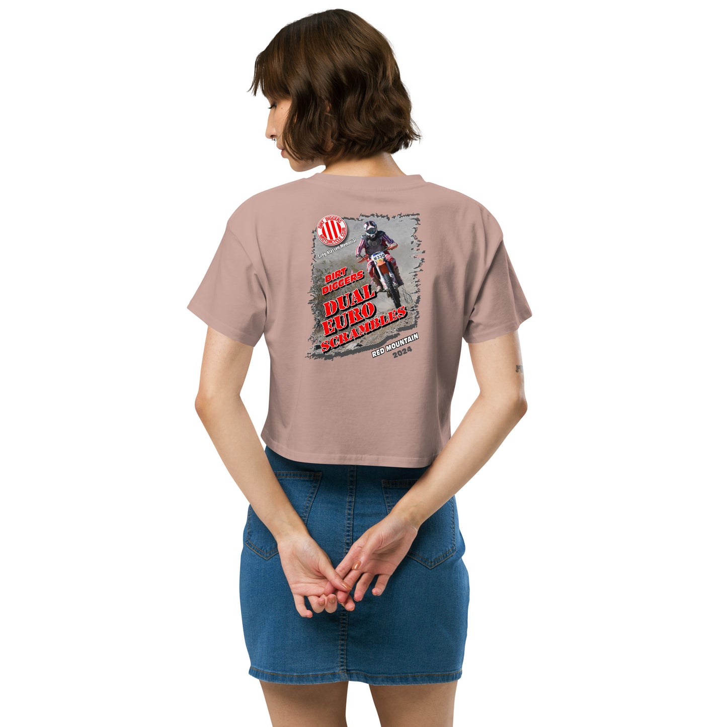 Women’s Crop Top Dirt Diggers 2024 Dual Euro Scrambles Event Shirt