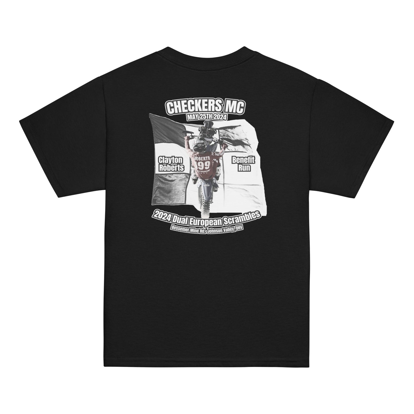 Youth Checkers MC 2024 Dual Euro Event Youth Shirt - Clayton Roberts Benefit Run