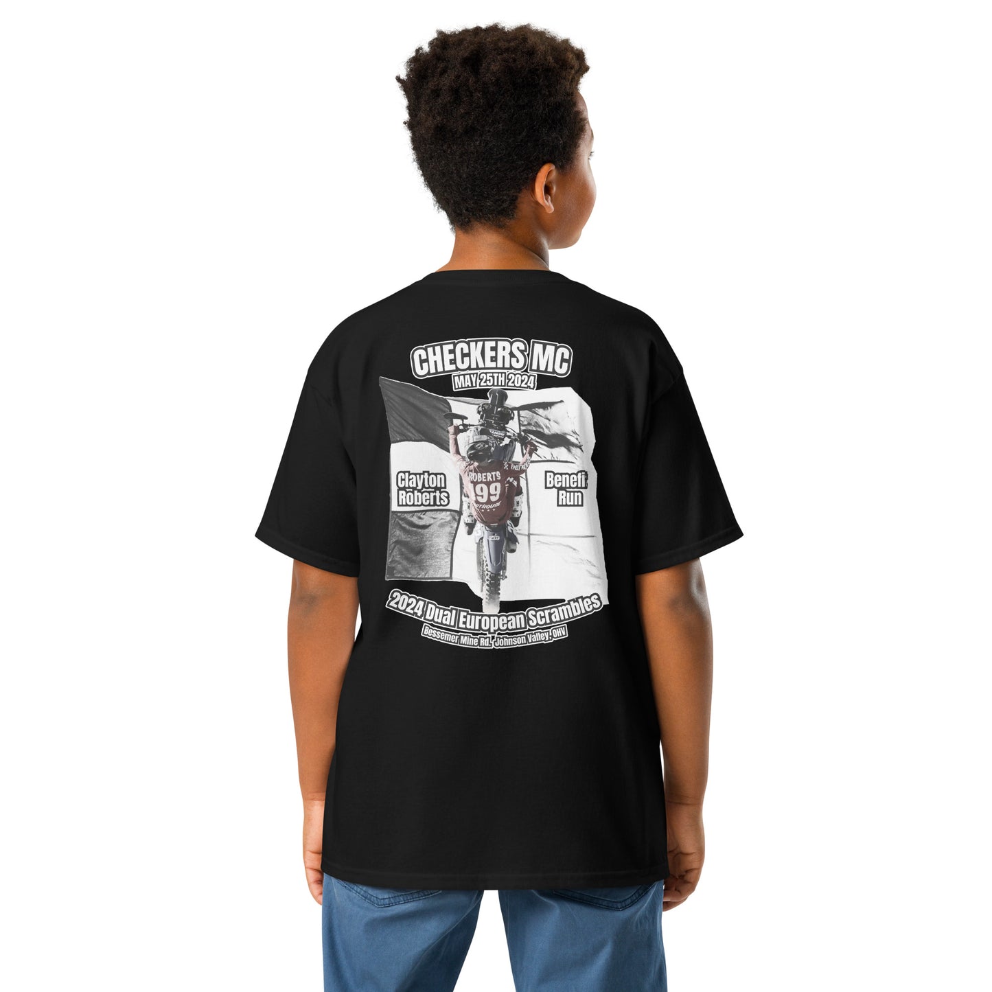 Youth Checkers MC 2024 Dual Euro Event Youth Shirt - Clayton Roberts Benefit Run