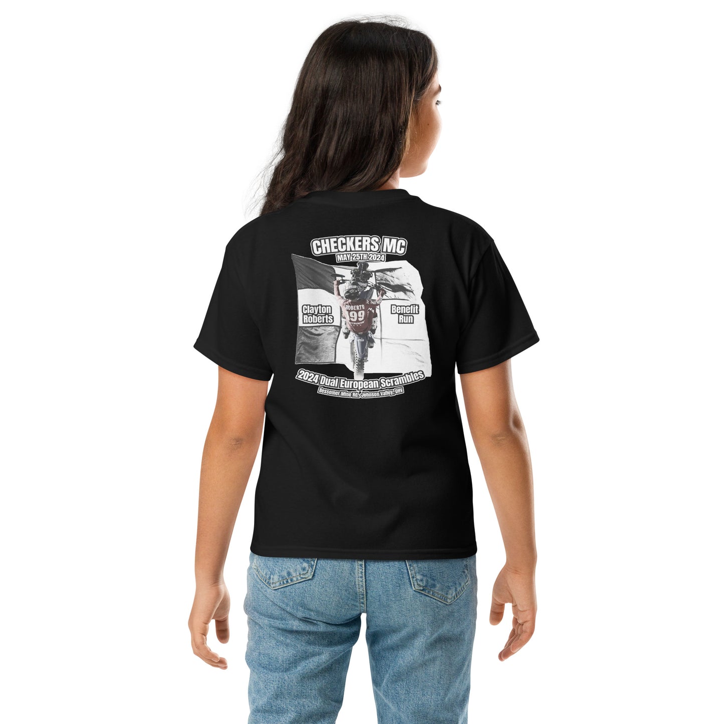 Youth Checkers MC 2024 Dual Euro Event Youth Shirt - Clayton Roberts Benefit Run
