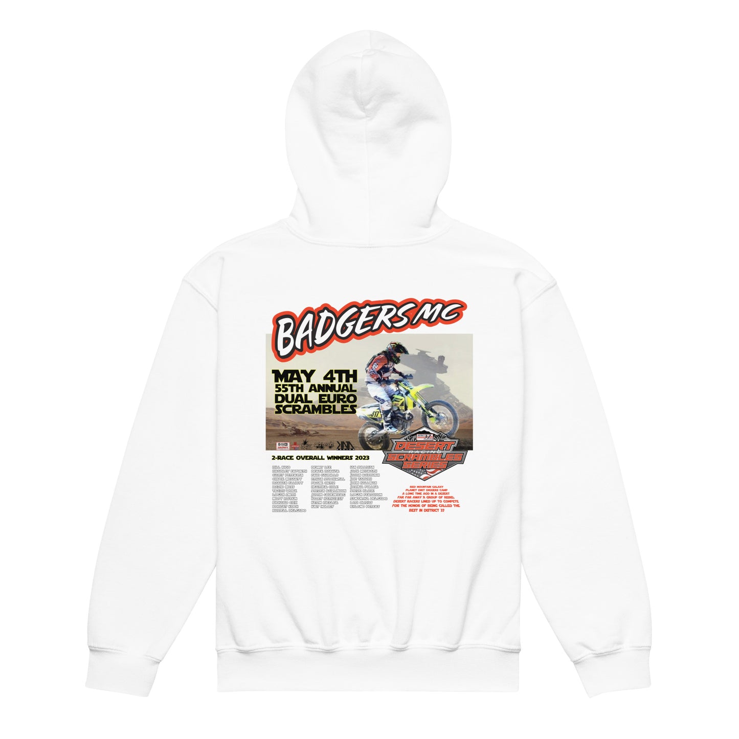 Youth Badgers MC May 4th - 55th Annual Dual Euro Scrambles 2024 Event Hoodie