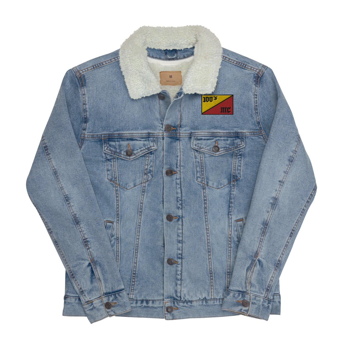 Denim Jacket with Embroidered 100s MC Flag