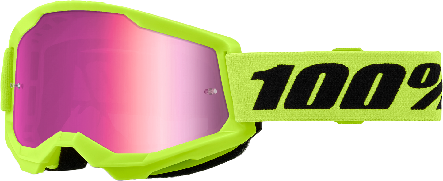 100% Strata 2 Youth Goggle Neon Yellow Mirror Pink Lens