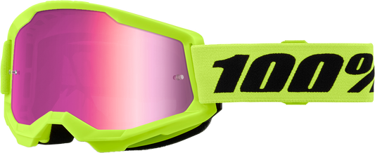 100% Strata 2 Youth Goggle Neon Yellow Mirror Pink Lens
