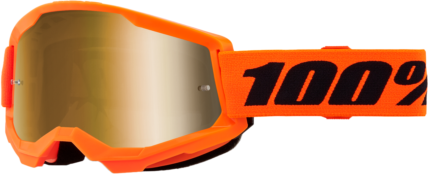 100% Strata 2 Youth Goggle Neon Orange Mirror Gold Lens