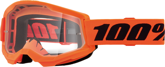 100% Strata 2 Junior Goggle Neon Orange with Clear Lens