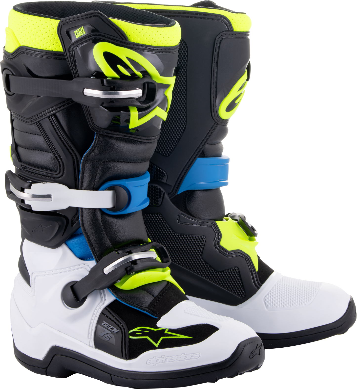 Alpinestars Youth Tech 7s Black/Enamel/Blue/Yellow Fluo