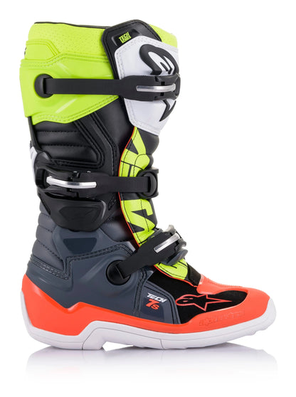Alpinestars Youth Tech 7s Dark Grey/ Red Fluo/Yellow Fluo Boots
