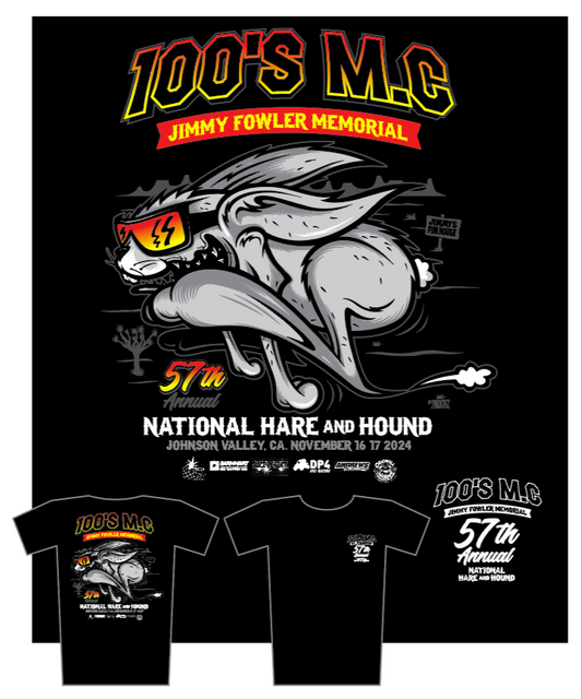 PRE-ORDER 2024 100's MC 57th Annual National Hare & Hound Jimmy Fowler Memorial Event Shirt & Hoodie