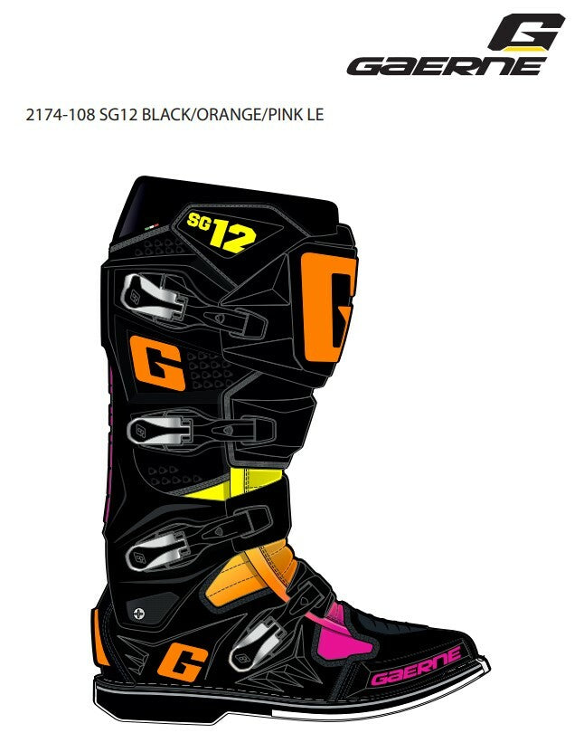 Gaerne SG12 Limited Edition Black/Orange/Pink Boots