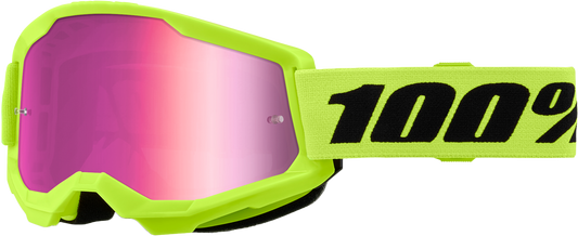 100% Strata 2 Goggle Neon Yellow Mirror Pink Lens