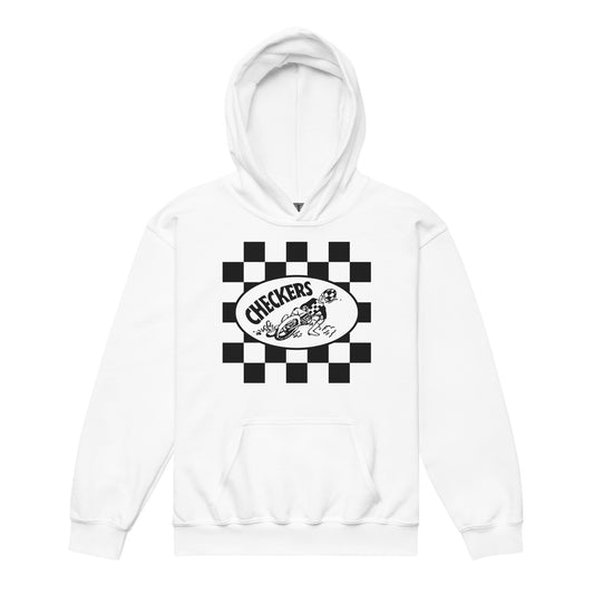 Youth Checkers MC Square White Hoodie