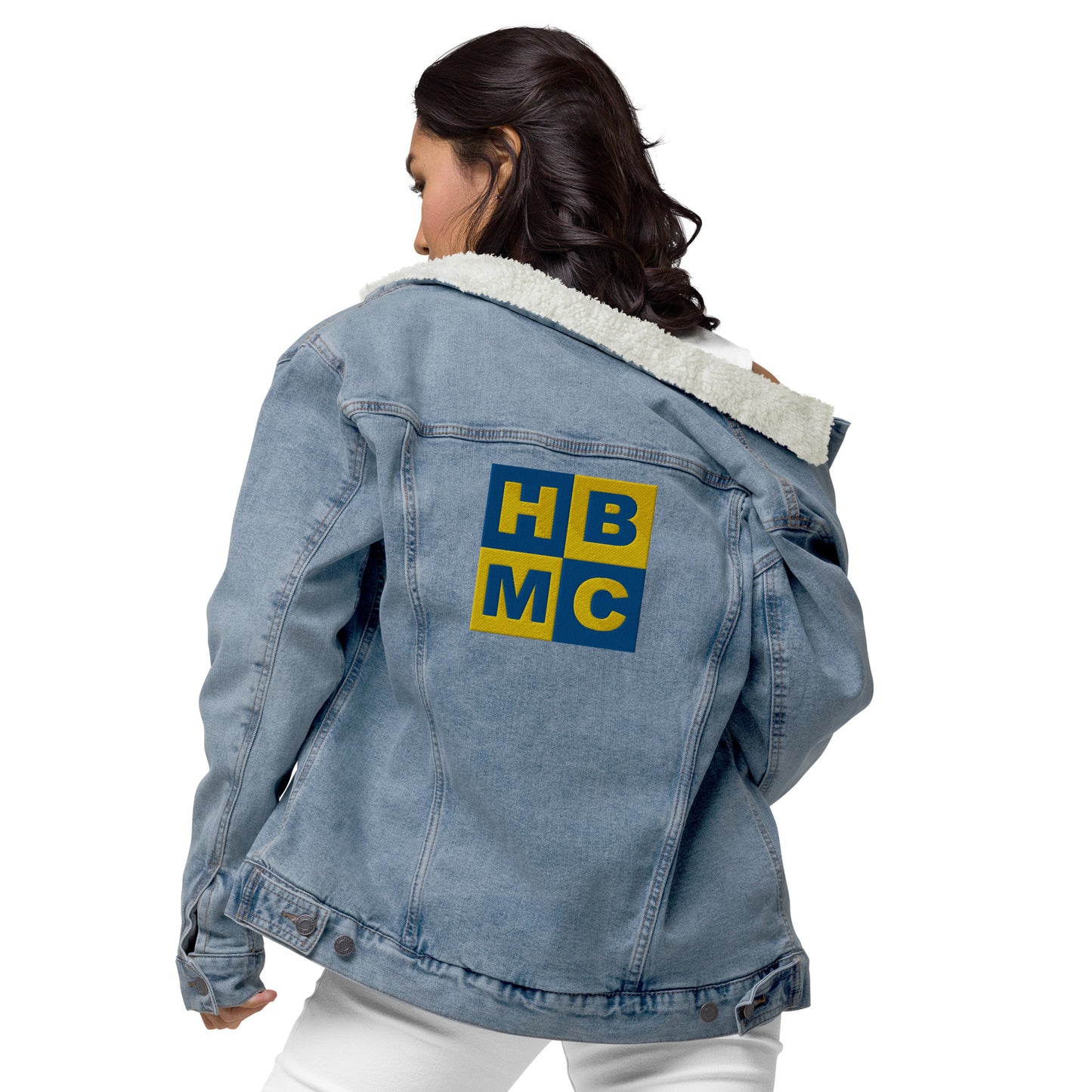 HBMC Embroidered Denim Jacket with sherpa lining