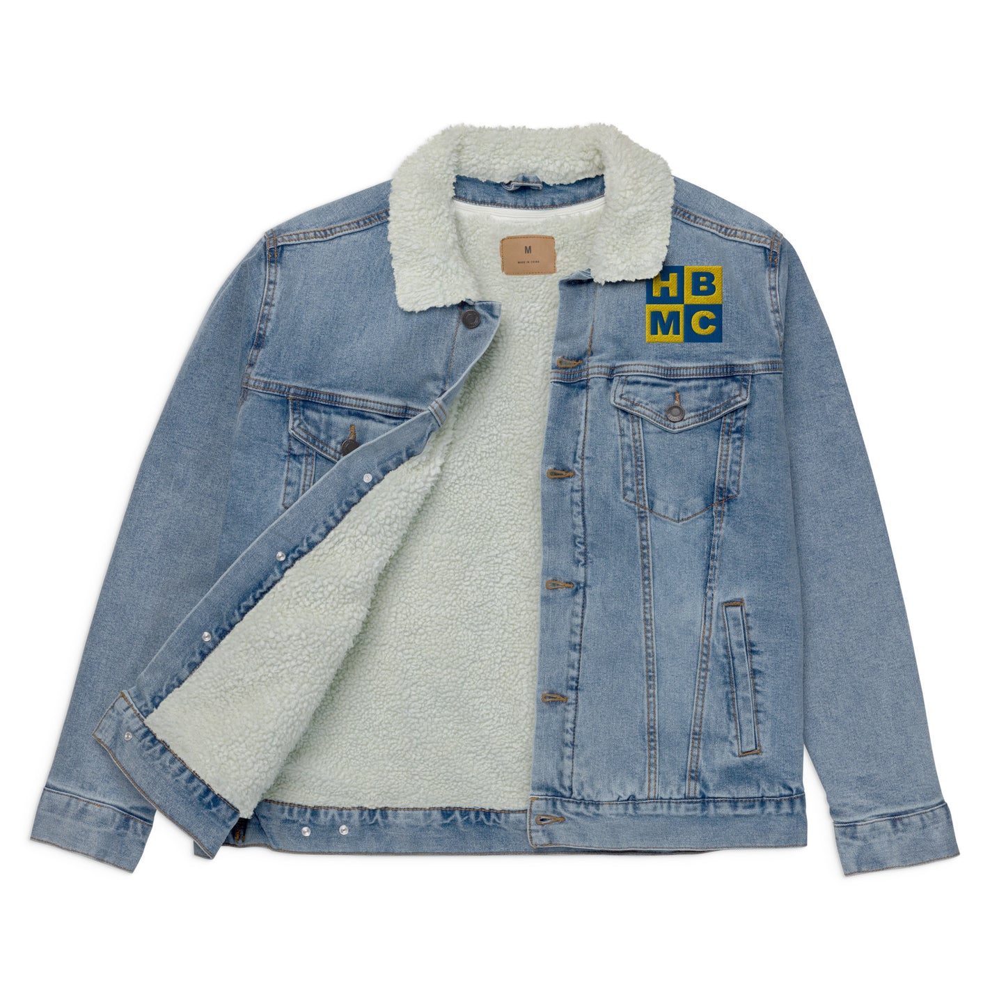 HBMC Embroidered Denim Jacket with sherpa lining