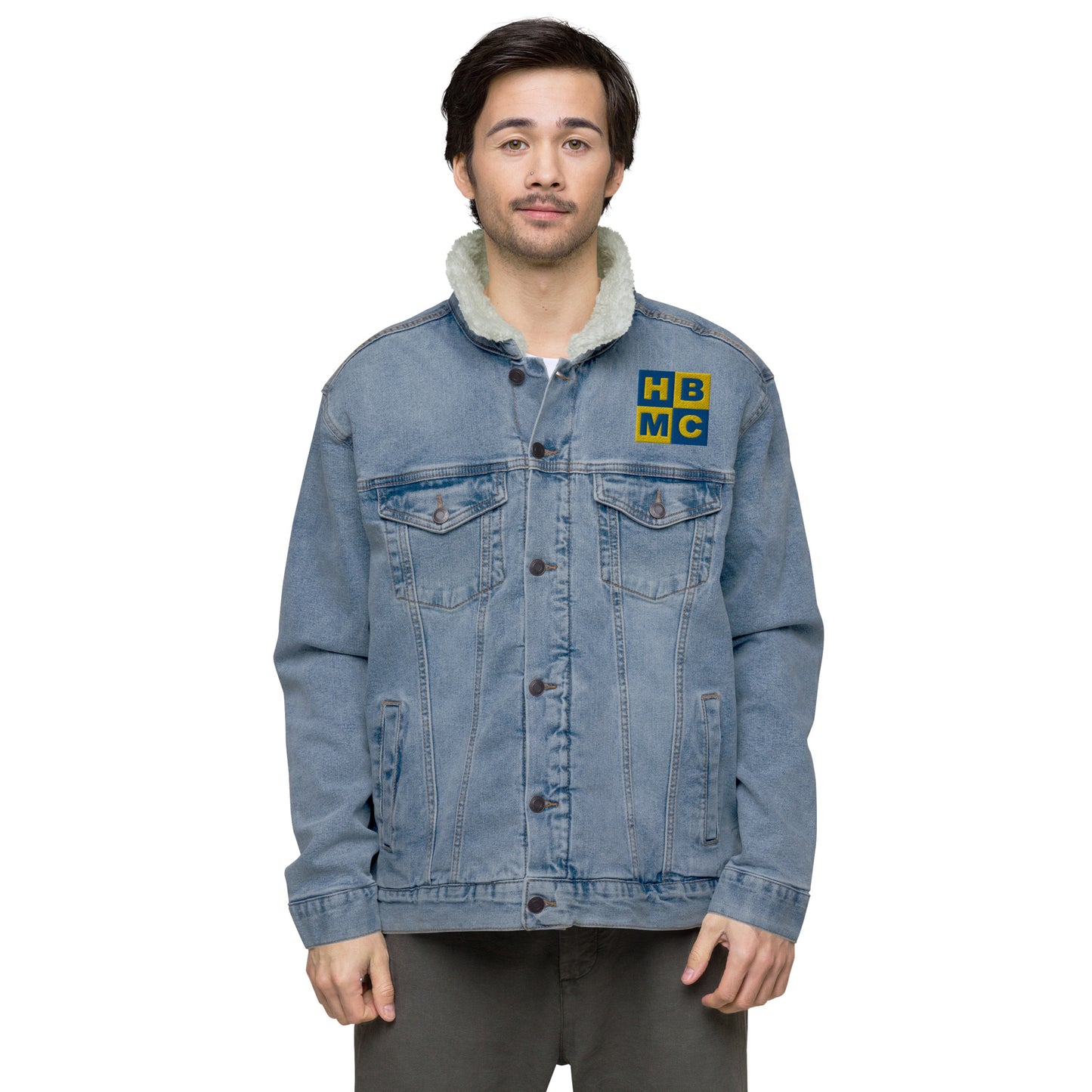 HBMC Embroidered Denim Jacket with sherpa lining