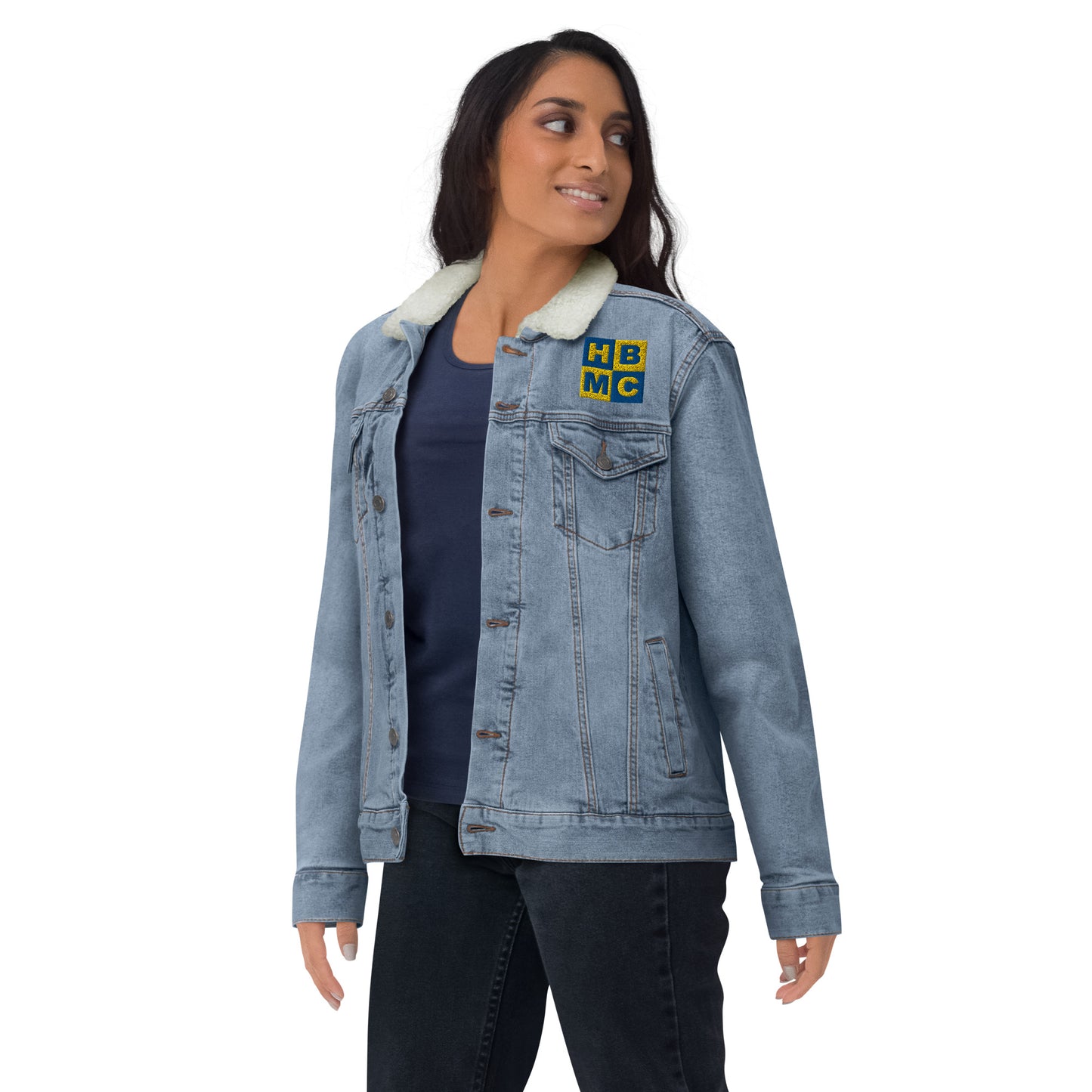 HBMC Embroidered Denim Jacket with sherpa lining